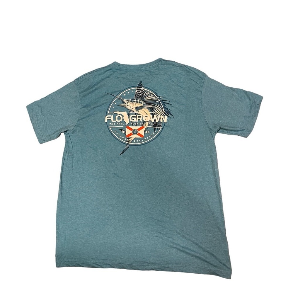 Flogrown Authentic Florida Marlin Sky Blue T Shirt Size 2XL Saltwater Catch Reel